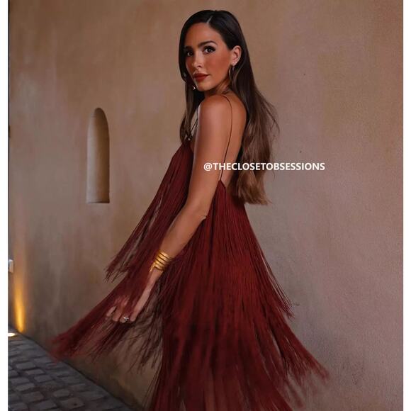 ZARA Fringe Midi Dress with Spaghetti Straps NWT 🤎 - Picture 6 of 16